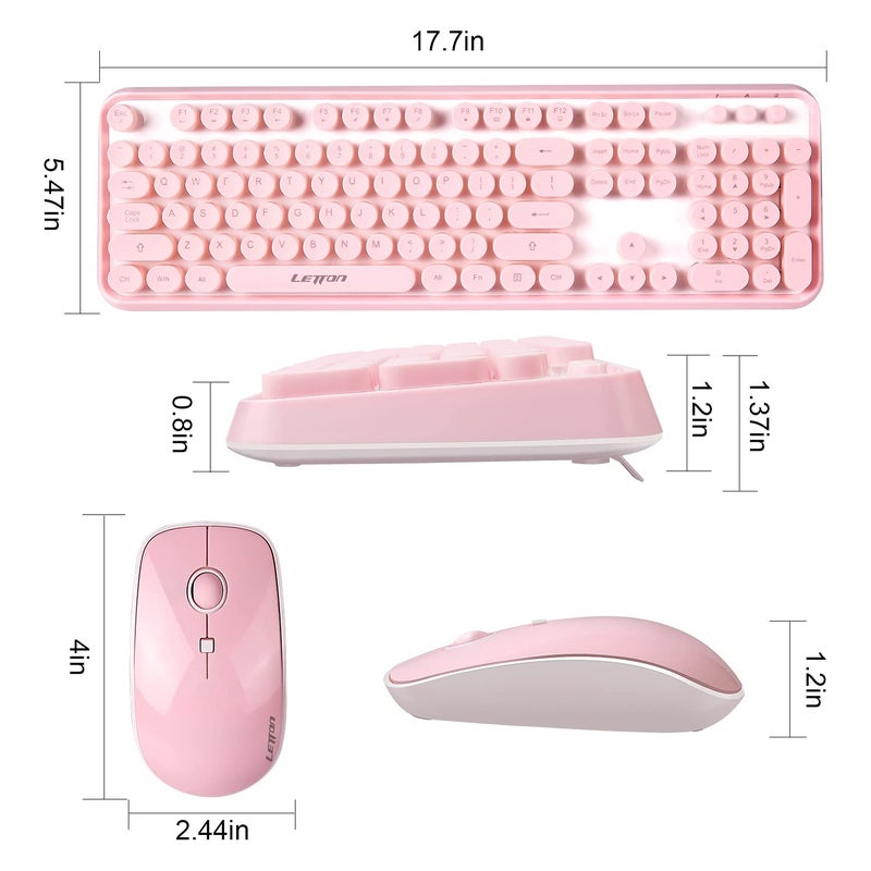 Letton Pink Wireless Keyboard and Mouse Combo, Retro Typewriter Style Cute Bubble Keyboard with Round Keycaps, 2.4GHz Full Size Creamy Keyboard&Mouse with 3 DPI for Long Nails for PC Laptop Desktop Computer - Image 2
